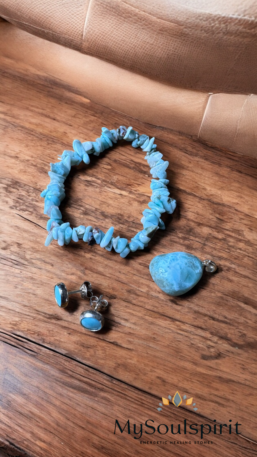 LARIMAR set with splinter bracelet, pendant and earrings in gift box