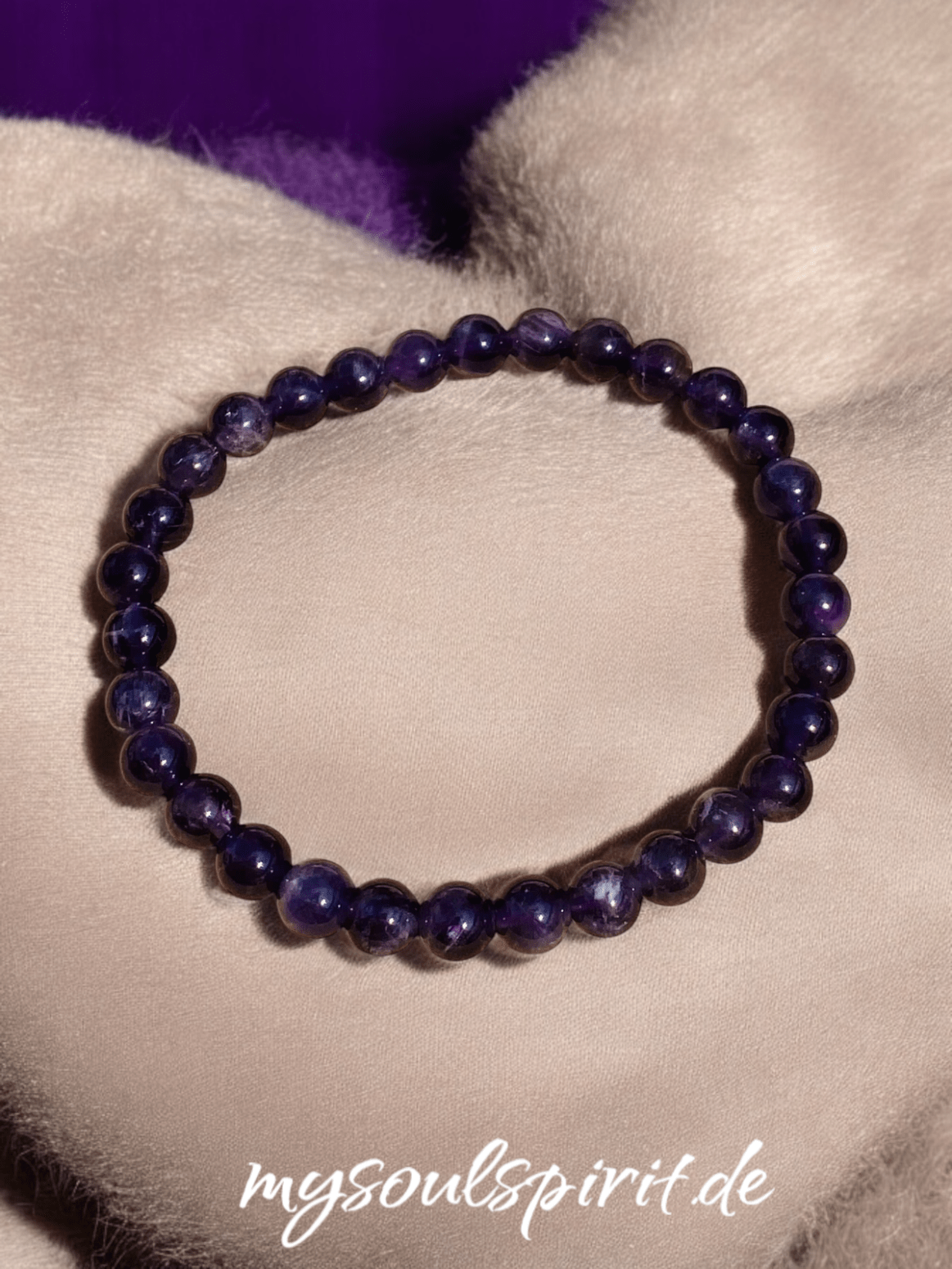 AMETHYST Heilstein - Armband 6 mm Perlen auf weichem Saum