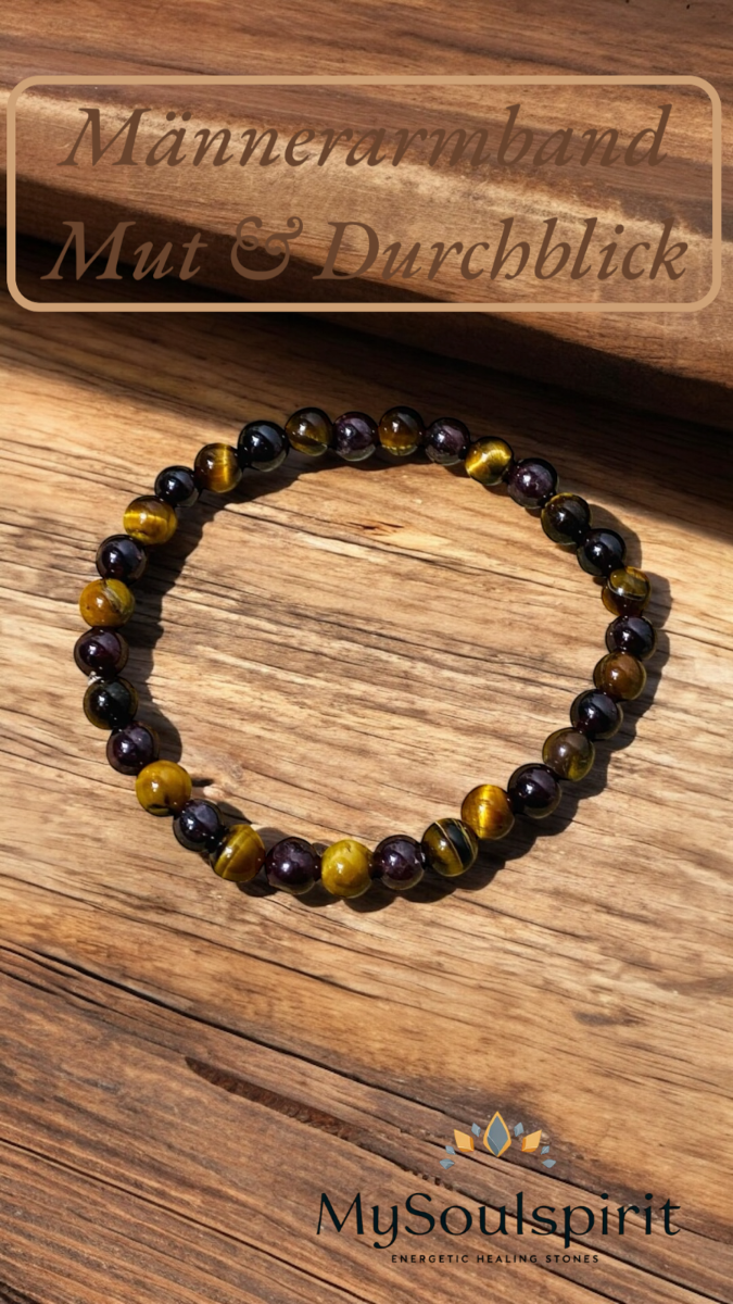 Men's bracelet "COURAGE & PERSPECTIVE" made of tiger eye and garnet