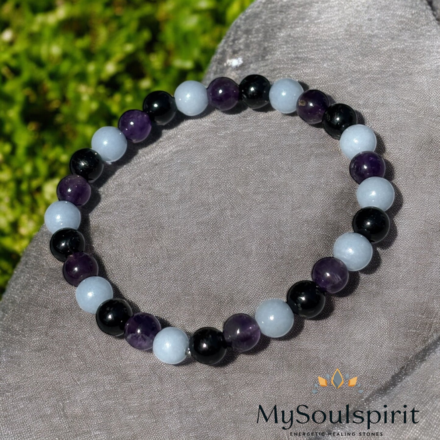 Bracelet theme "ADHD" for children made of anhydrite, amethyst and rock crystal