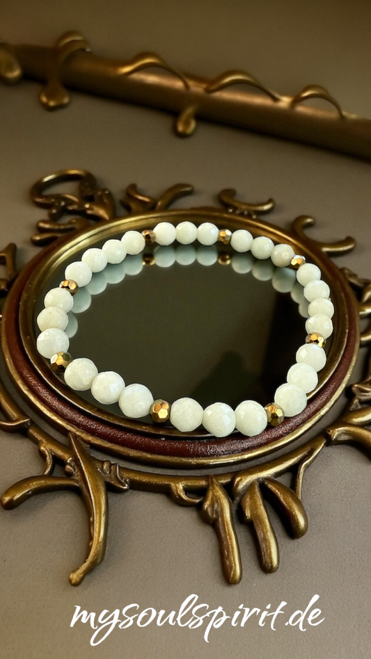 Armband Amazonit 6 mm facettiert mit goldfarbenem Hämatit Elementen