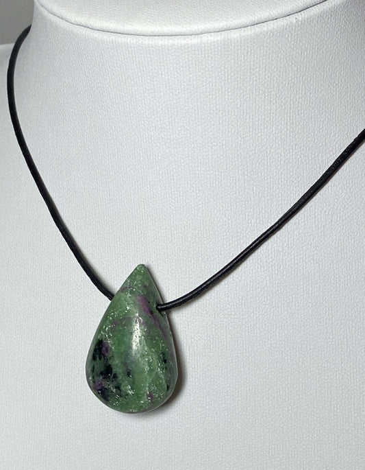 Ruby Zoisite Drop Shape with leather strap