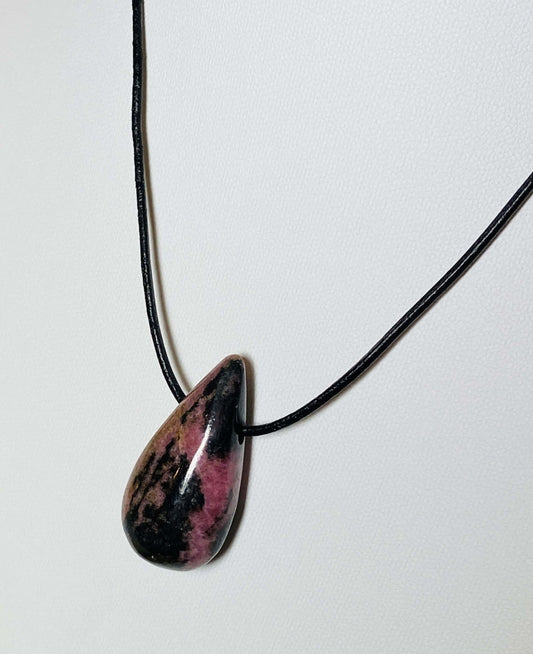 Rhodonite Drop Shape with leather strap