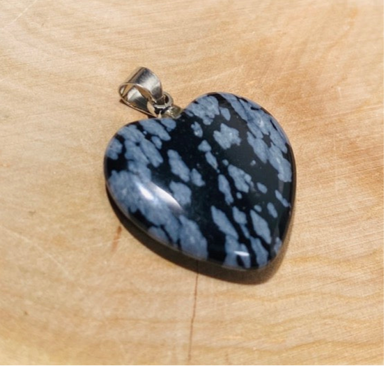 Snowflake Obsidian Heart Pendant