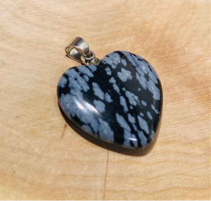 Snowflake Obsidian Heart Pendant