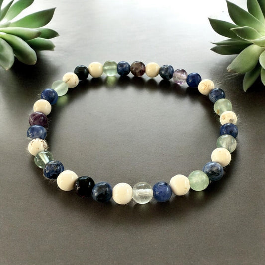 Bracelet "OVERWEIGHT" Fluorite, Magnesite and Sodalite 