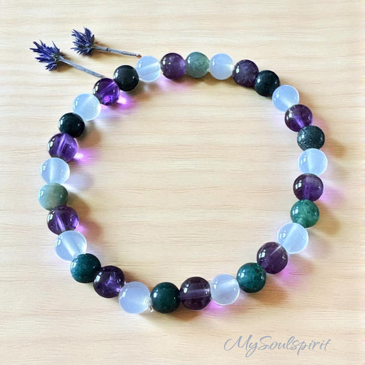 Armband "Bauchgefühl" - Amethyst, Moosachat & Achat