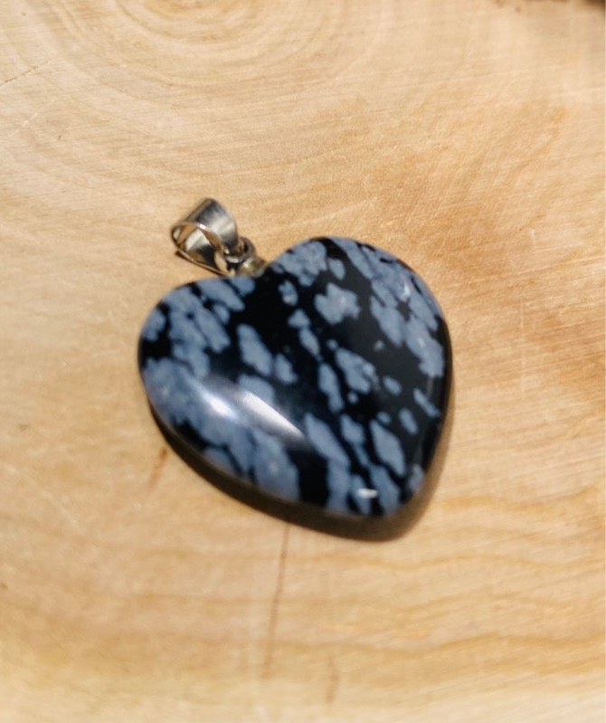 Snowflake Obsidian Heart Pendant