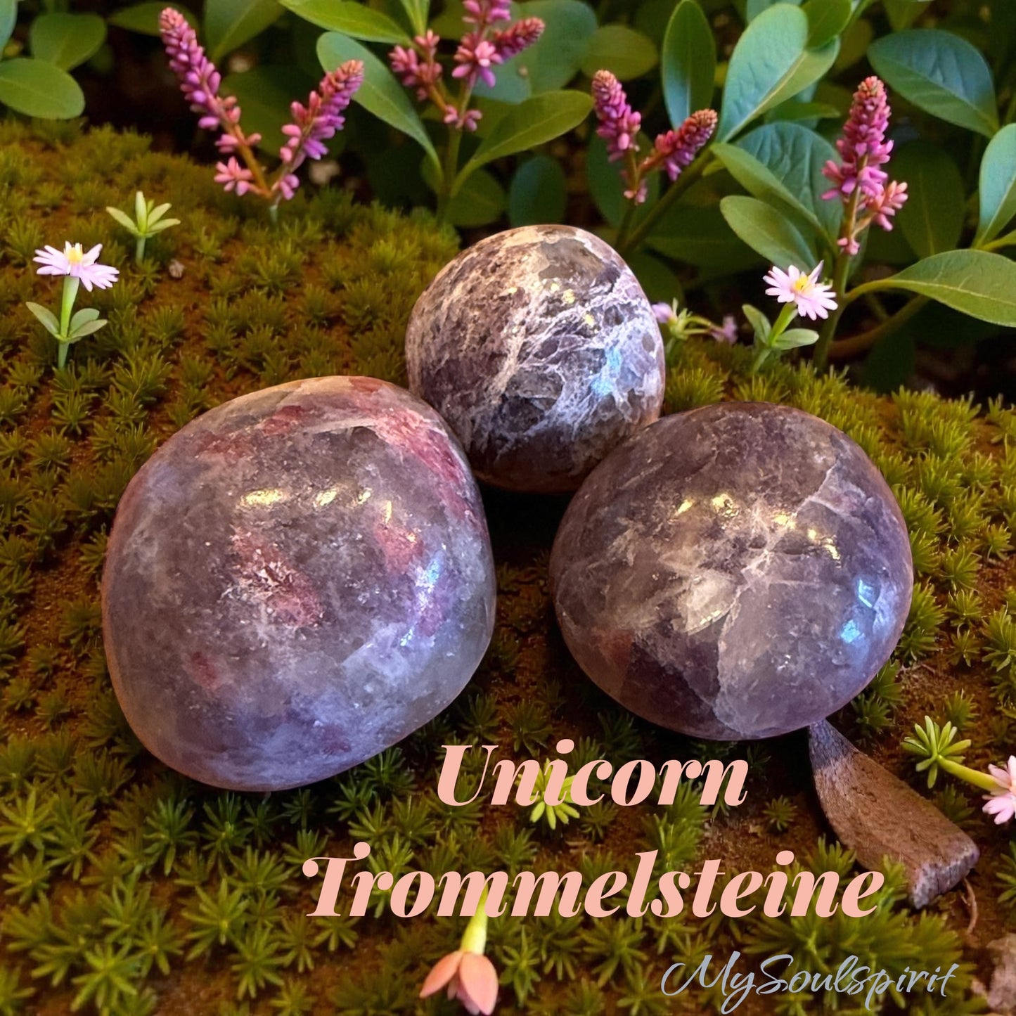 UNICORN Trommelsteine 100 Gramm ( LEPIDOLITH mit rotem TURMALIN)