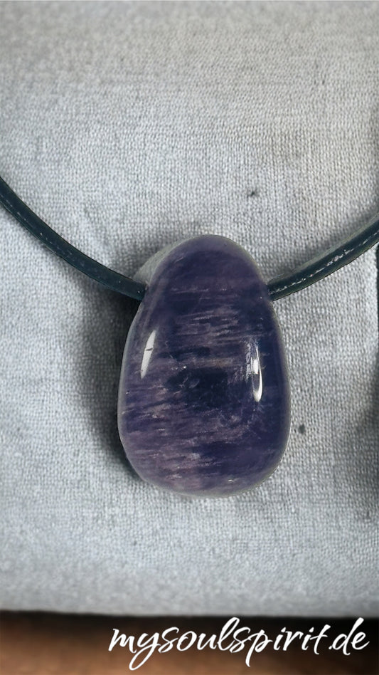 AMETHYST teardrop pendant flat shape with leather strap