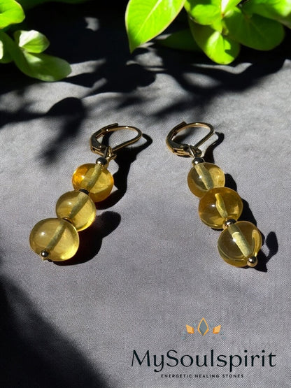 Bernstein Ohrhänger mit 3 Perlen