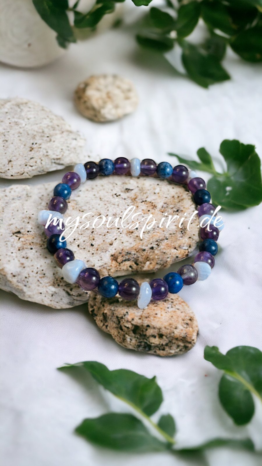 Armband "BLUTDRUCK" Sodalith, Amethyst und blauer Chalcedon - Gesundheitsarmbänder