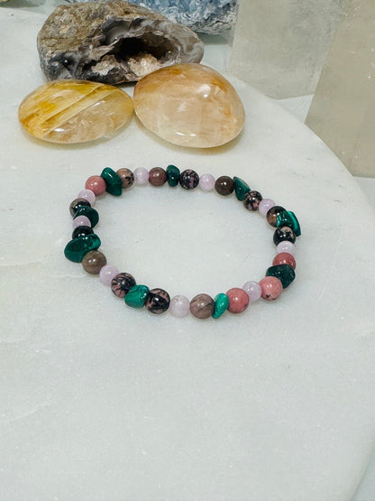 Armband Kunzit, Malachit, Rhodonit - Gesundheitsarmbänder