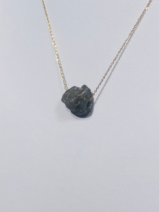 HEMATITE raw stone pendant with a gold-plated chain