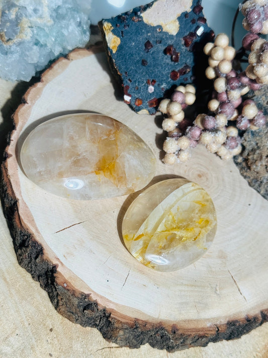 Yellow mountain crystal (golden healer) hand stones 2 pieces