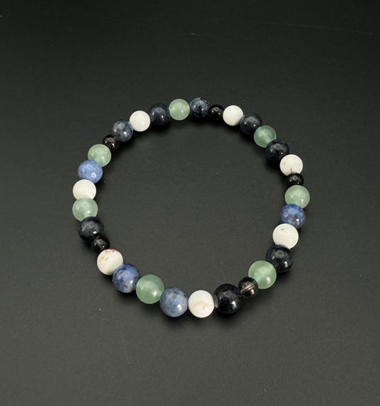 BRACELET "ANTISTRESS" Aventurine, Dumortierite and Magnesite, Smoky Quartz 