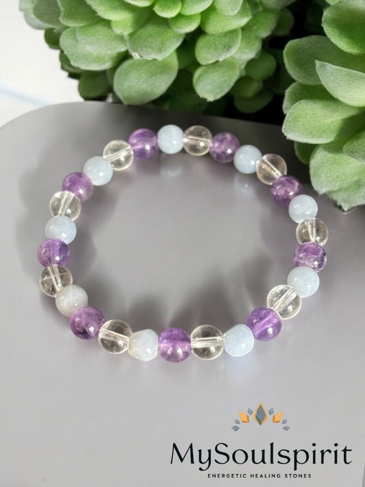 Kinderarmband aus Anhydrit, Amethyst und Bergkristall 13 - 16 cm - Gesundheitsarmbänder