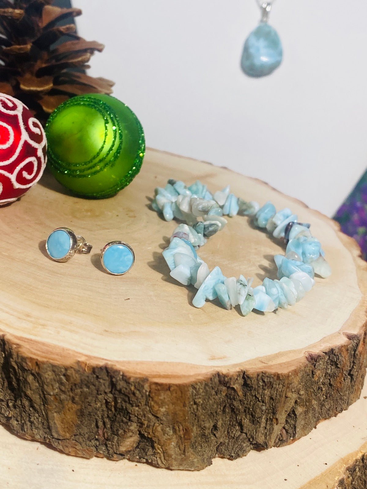 LARIMAR - Set mit Splitter - Armband, Kettenanhänger und Ohrringe - Armband