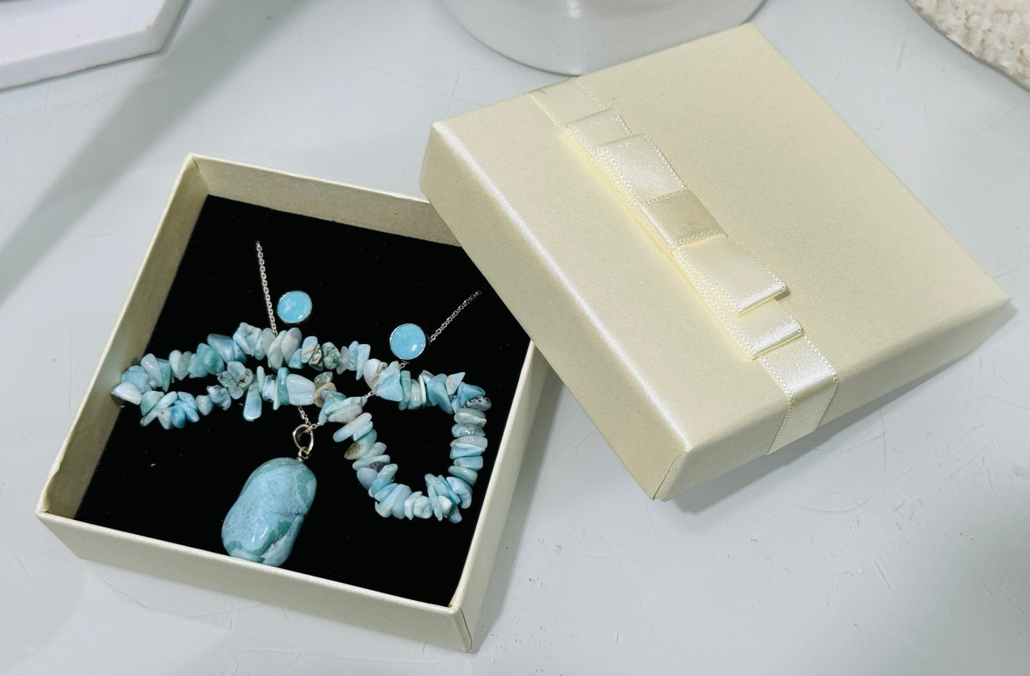 LARIMAR - Set mit Splitter - Armband, Kettenanhänger und Ohrringe - Armband