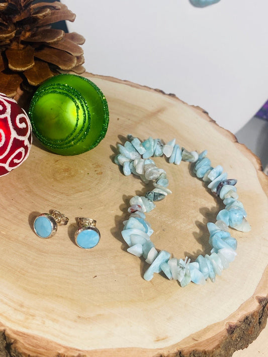 LARIMAR - Set mit Splitter - Armband, Kettenanhänger und Ohrringe - Armband