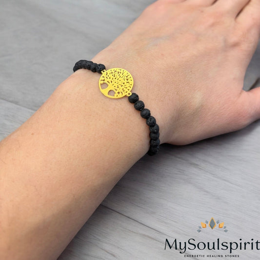 Lava Armband mit Baumdes Lebens 4 mm - Perlenarmband