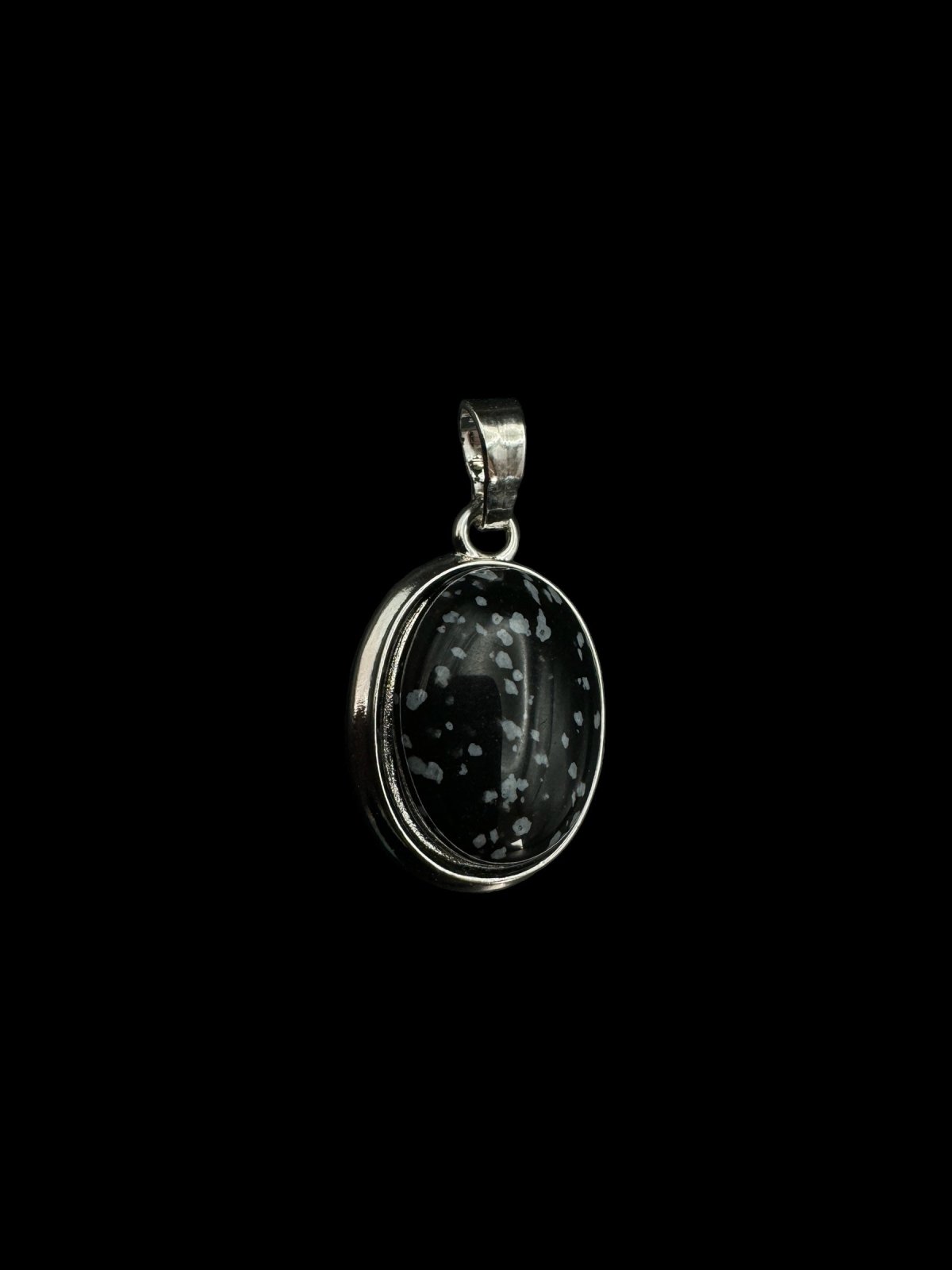 Schneeflocken Obsidian Anhänger oval eingefasst - Kettenanhänger