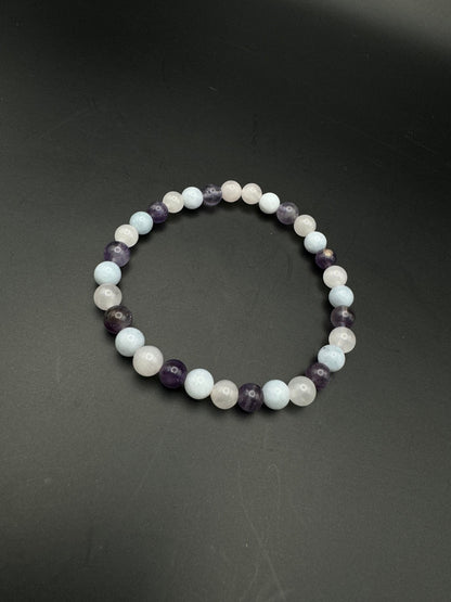 SELBSTLIEBE - Spiritualität - Selbstausdruck Armband: Rosenquarz - Amethyst - Aquamarin - 6 mm Perlen - Gesundheitsarmbänder