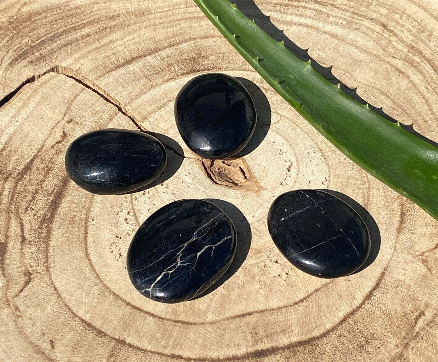 Black Tourmaline / Schorl Palm Stones & Meditation Stones 2 Pieces