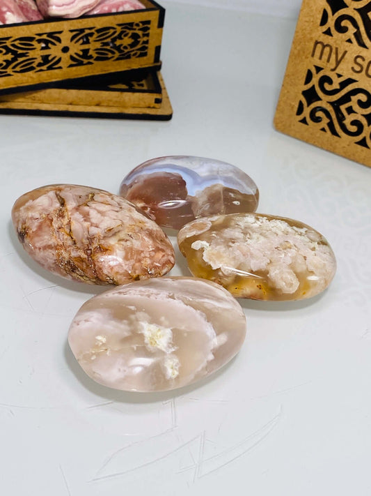 Cherry blossom CHALCEDON palm stone 2 pieces