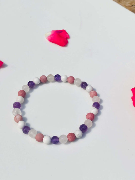 Bracelet "HEADACHE" magnesite, rhodonite and amethyst