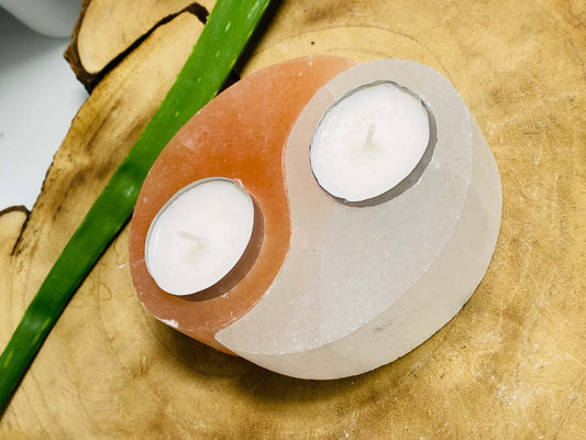 Selenite Tealight candle holder "yin & yang"