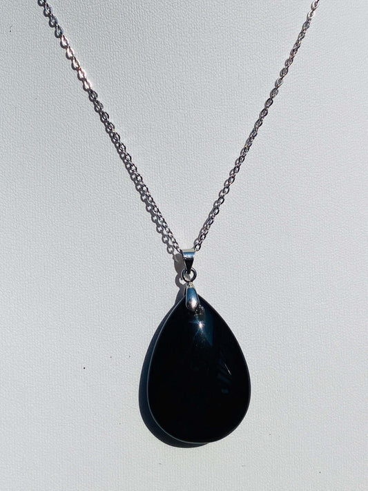 OBSIDIAN pendant with silver chain