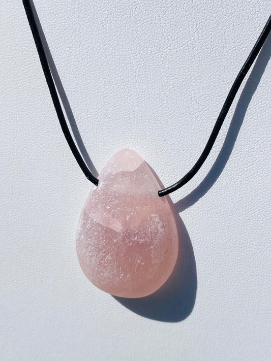 Rose Quartz Emu Egg with leather strap