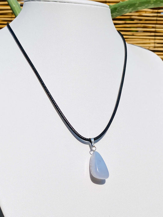 CHALCEDON blue pendant with leather strap closure