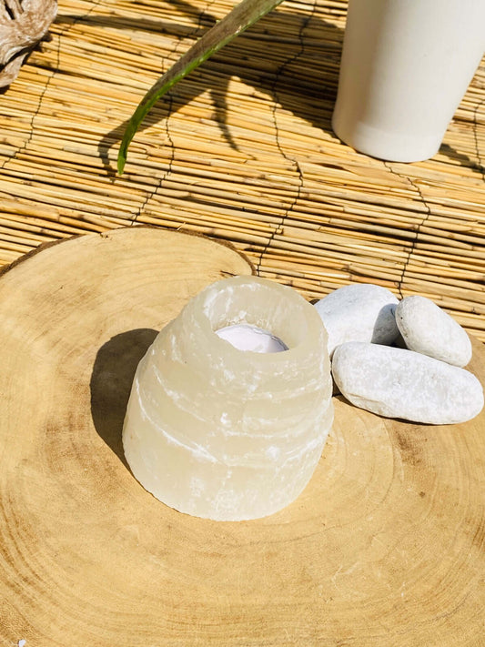 Selenite tea light candle holder